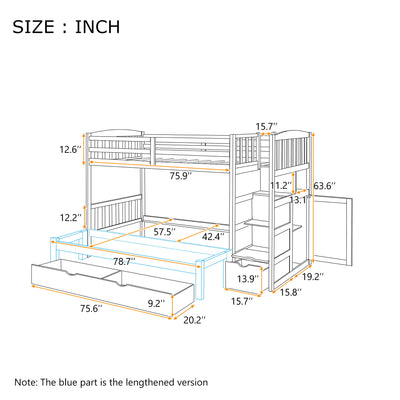 Bunk Bed, Convertible Bottom Bed, Storage Shelves And Drawers