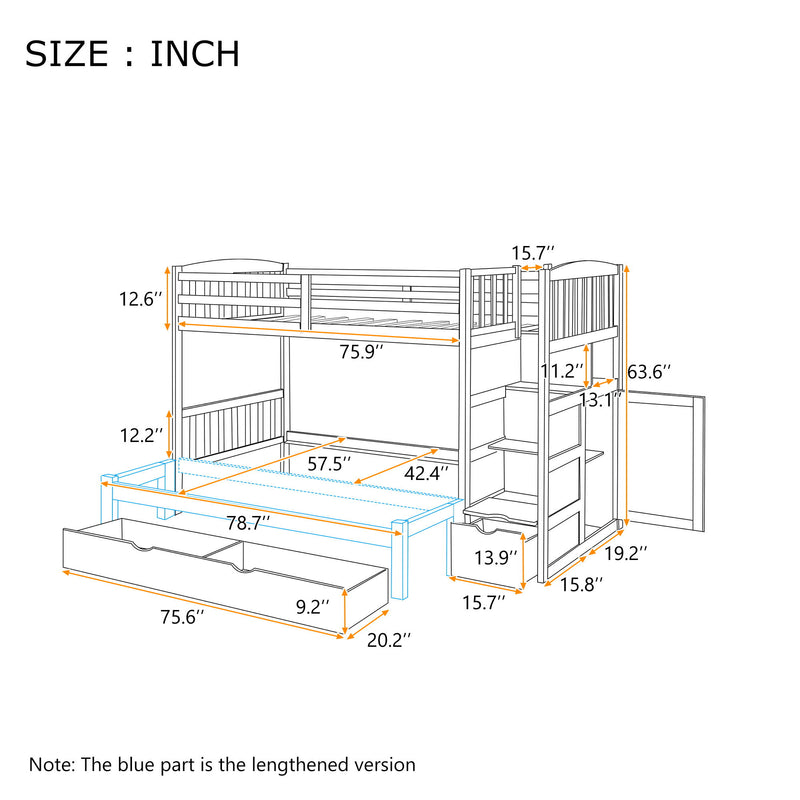 Bunk Bed, Convertible Bottom Bed, Storage Shelves And Drawers