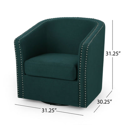 Modern Upholstered Swivel Club Chair With Nailhead Trim