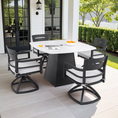 Outdoor Patio Dining Set, Squircle Dining Table, Dining Chairs With Sunbrella Cushions