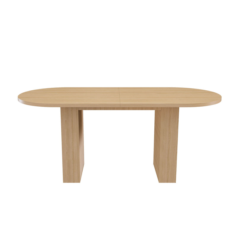 Oval Dining Table For 6 People With Wood Strip Base - Burly Wood