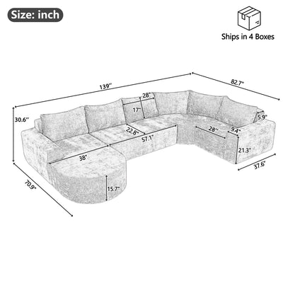 U-Shaped Oversized Modular Cloud Sectional Sofa With Deep Seat For Living Room