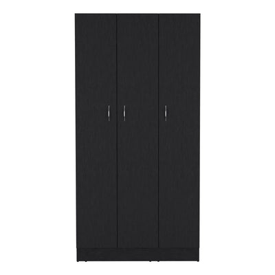 Wardrobe Armoire With 3 Doors And 2 Inner Drawers, 3 Doors - Black