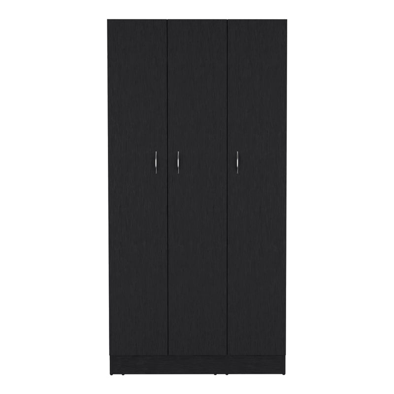 Wardrobe Armoire With 3 Doors And 2 Inner Drawers, 3 Doors - Black