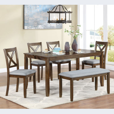 6 Pieces Kitchen Dining Set, Rectangular Wooden Dining Table With 4 Chairs And A Bench