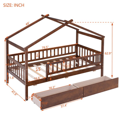 House Bed With 2 Drawers