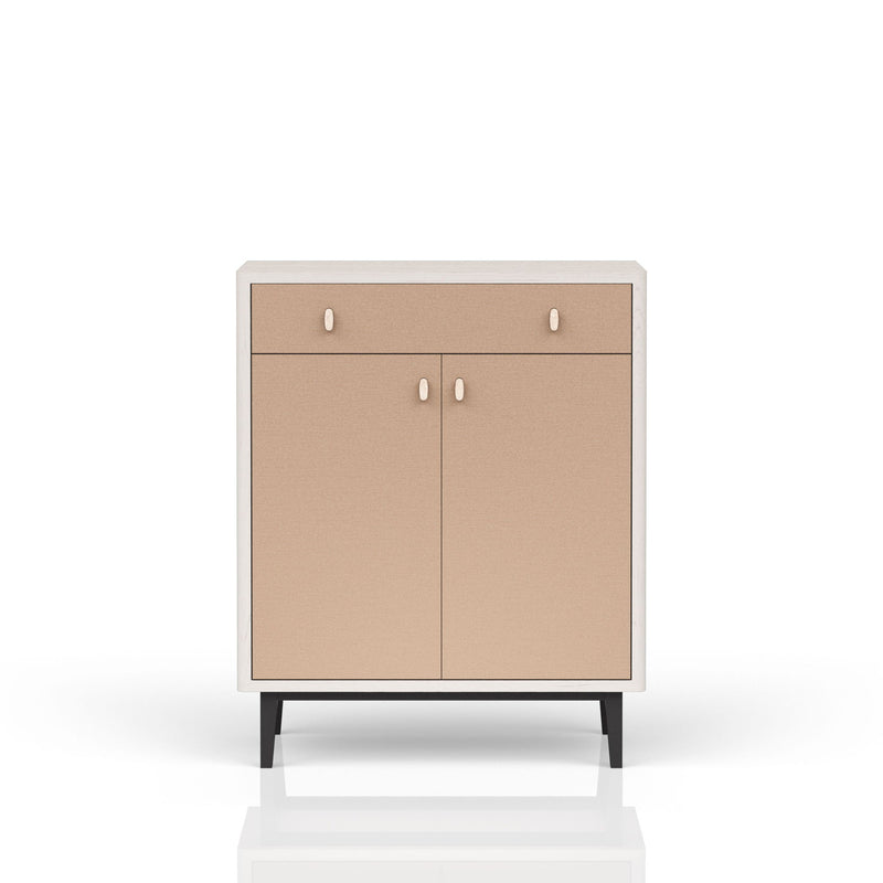 Contemporary Bar Cabinet With Large Storage - White / Pecan