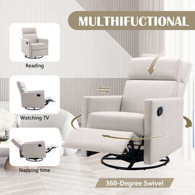 Modern Upholstered Rocker Nursery Chair Plush Seating Glider Swivel Recliner Chair