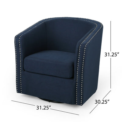Modern Upholstered Swivel Club Chair With Nailhead Trim
