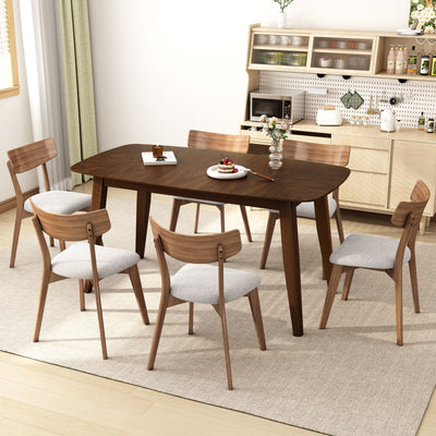 7 Piece Mid - Century Dining Set With Upholstered Dining Chairs, Dining Table