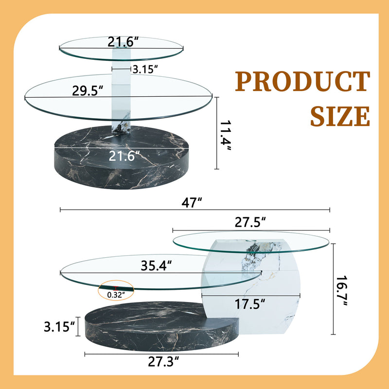 Contemporary Artistic Double Layer Coffee Table,Tempered Glass Top