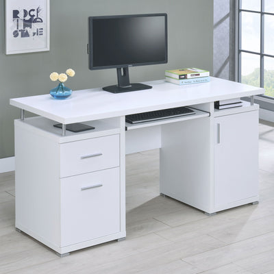 Modern Office Computer Desk With 2 Drawers, Adjustable Shelf, Slide Out Keyboard Tray