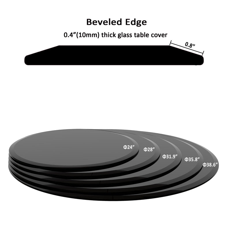 24" Round Tempered Glass Table Top Clear Glass Beveled Polished Edge