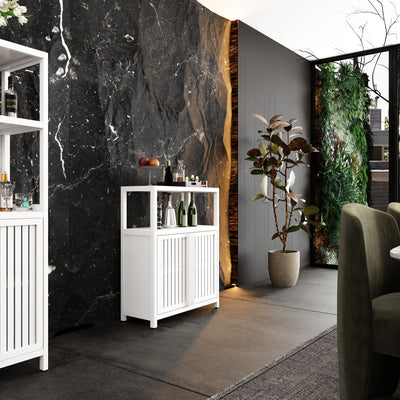 Bamboo Large Capacity Storage Cabinet With Shelves For Bathroom And Living Room - White