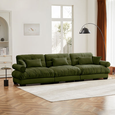 Modern Velvet Sofa With Bolstered Armrests And Pillows