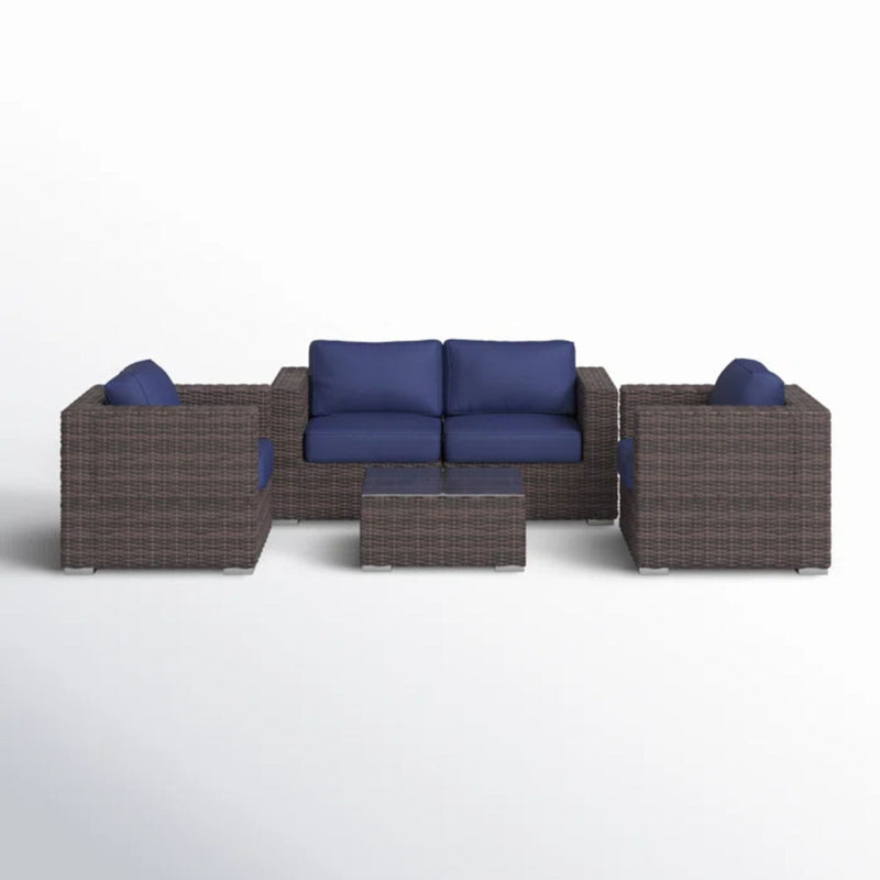 Wicker Seating Group Set With Table And Cushions