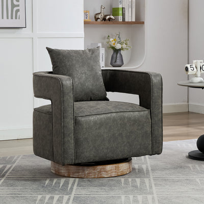 Swivel Accent Open Back Barrel Chair With Weathered Base