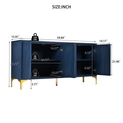 Modern 4 Door Sideboard With Creative Carved Surface And Adjustable Shelves