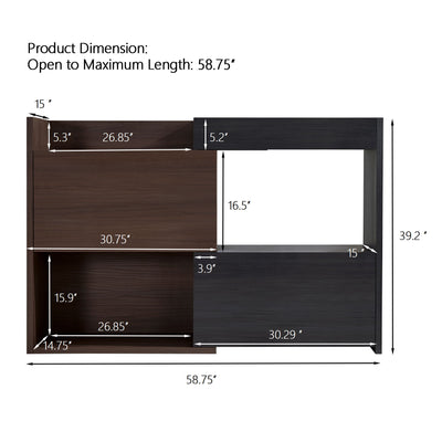 Modern Extendable & Rotating Cabinet With Drawer And Flip Doors For Versatile Storage - Black / Dark Walnut