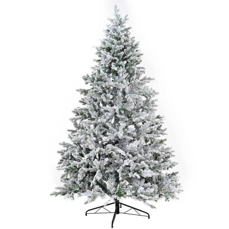 7Ft Snow Flocked Hinged Artificial Christmas Tree With Fluffy Branches And Snow Tips - White