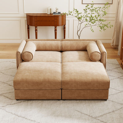 Contemporary Elegant White Chenille Sofa With Storage And Ottoman