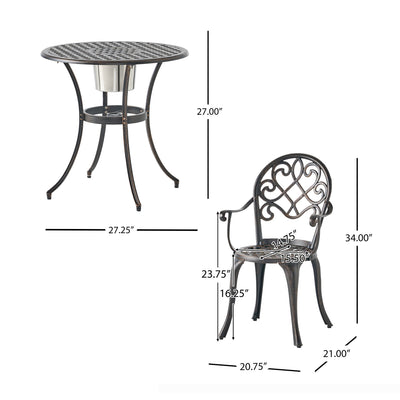 3 Piece Outdoor Aluminium Cast Bistro Set With Ice Bucket - Copper