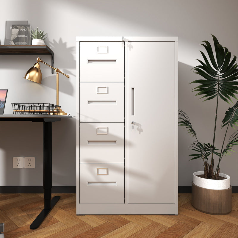 Metal Storage Vertical Filing Cabinet With Lock, 4 Drawers, 1 Door, Steel Construction, School / Office Use