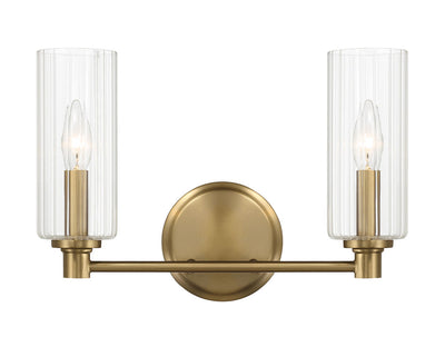 Regal - Double Light Vanity With Clear Ribbed Satin - Antique Brass / Clear