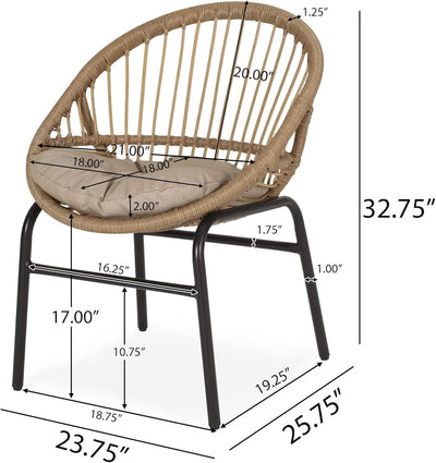 Outdoor Accent Chair With Curved Back And Basket Frame, (Set of 2) - Light Brown / Beige