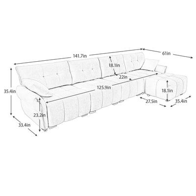 Sofa Set With Ottoman And Pillows, Textured, High Resilience Cushions