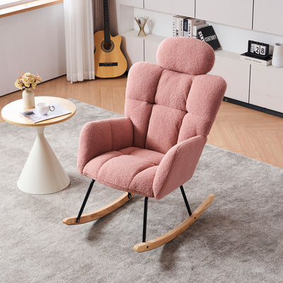 Contemporary Teddy Fabric Upholstered Nursery Rocking Glider Chair With High Backrest And Pillow