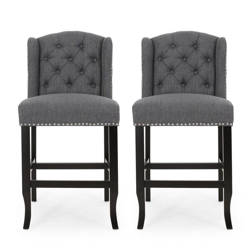 Vienna - Fabric Tufted Counter Stool With Nailhead Accents (Set of 2)