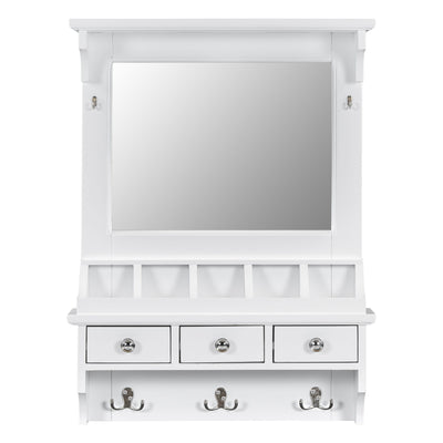 Floating Makeup Vanity With Big Mirror, Wall Mounted Storage Vanity With Drawers, Pockets & Hooks, Space Saving Decorative Home Organizer - White