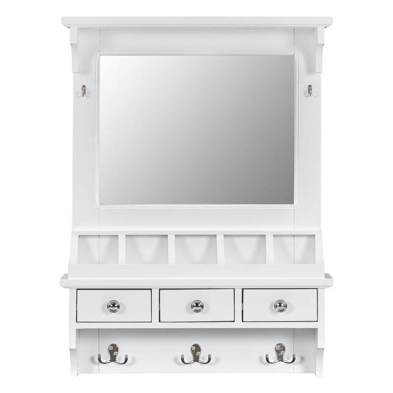 Floating Makeup Vanity With Big Mirror, Wall Mounted Storage Vanity With Drawers, Pockets & Hooks, Space Saving Decorative Home Organizer - White