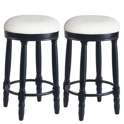 360° Swivel Wooden Barstools With Upholstered Seat, Counter Height (Set of 2)