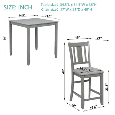 5 Pieces Dining Table Set, Counter Height Kitchen Table Set With Square Table And 4 Upholstered Chairs