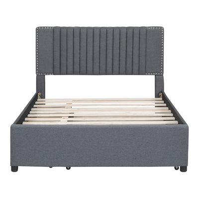 Upholstered Platform Bed With Drawers, Classic Headboard Design