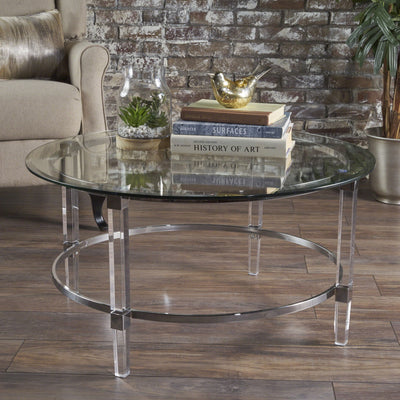 Tempered Glass Round Coffee Table With Four Legs - Clear