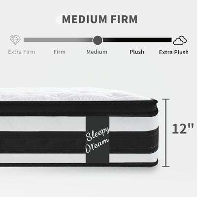12" Breathable Hybrid Mattress, Memory Foam, Individual Pocket Springs