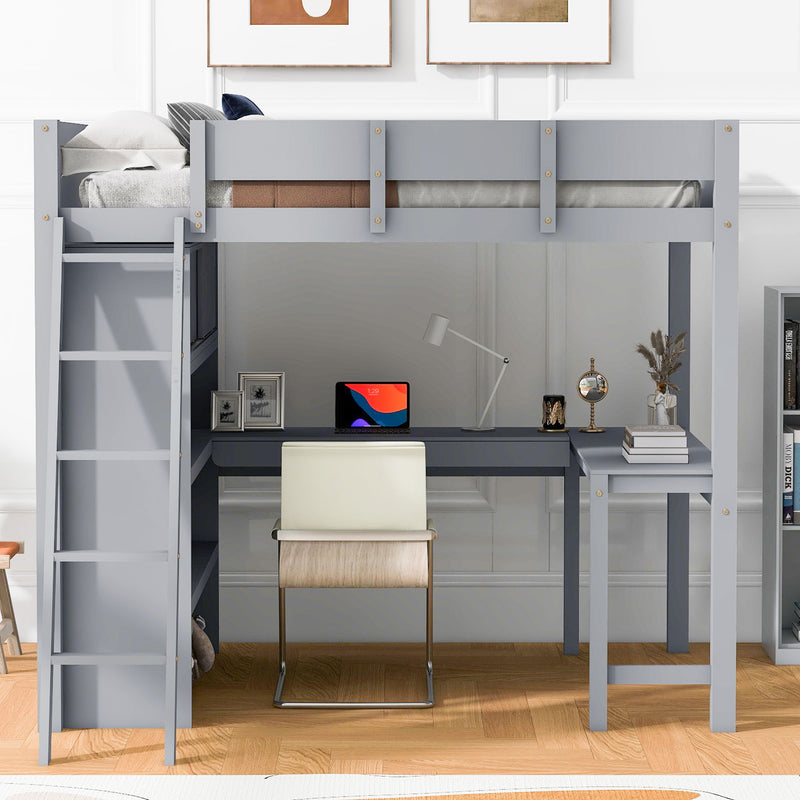 Modern Loft Bed With Desk And Shelves
