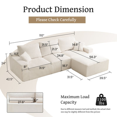L Shaped Sectional Sofa, Full Compression 3 Seater Cloud Couch With Chaise
