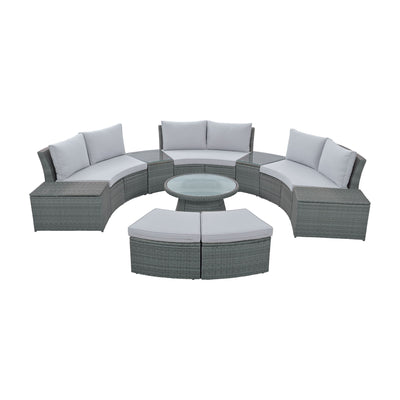 10 Piece Outdoor Sectional Half Round Patio Rattan Sofa Set