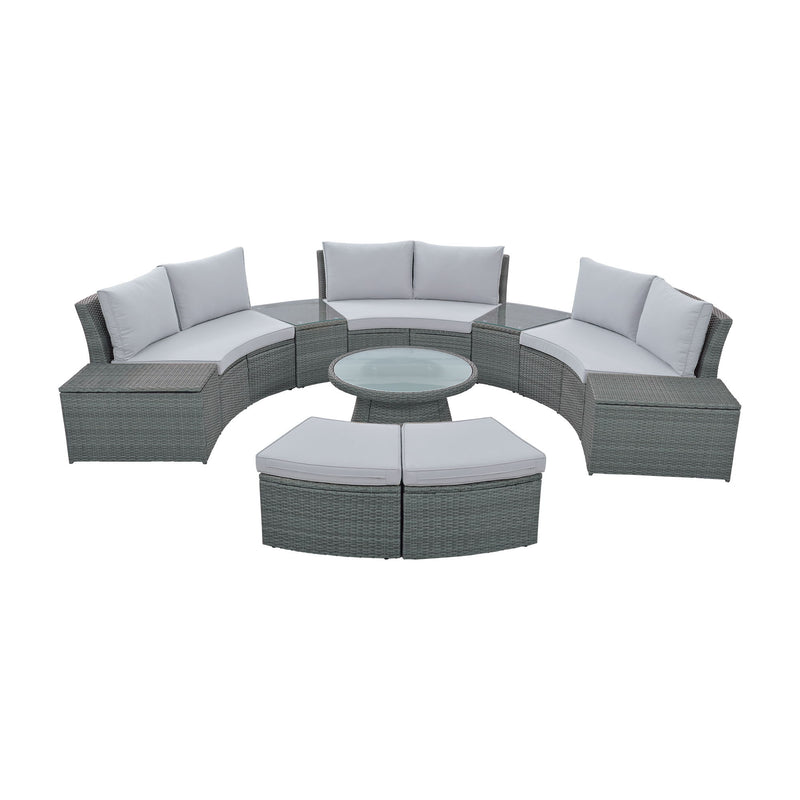 10 Piece Outdoor Sectional Half Round Patio Rattan Sofa Set