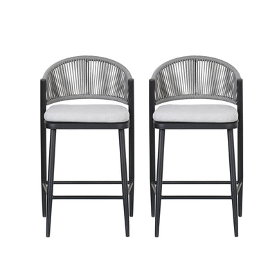 Outdoor 26" Counter Height Metal Frame Counter Stools With Scallop Shaped Backrest & Water Resistant Cushions