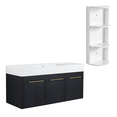 Modern Wall Mounted Bathroom Vanity With Thick Edge Resin Sink And Storage Rack