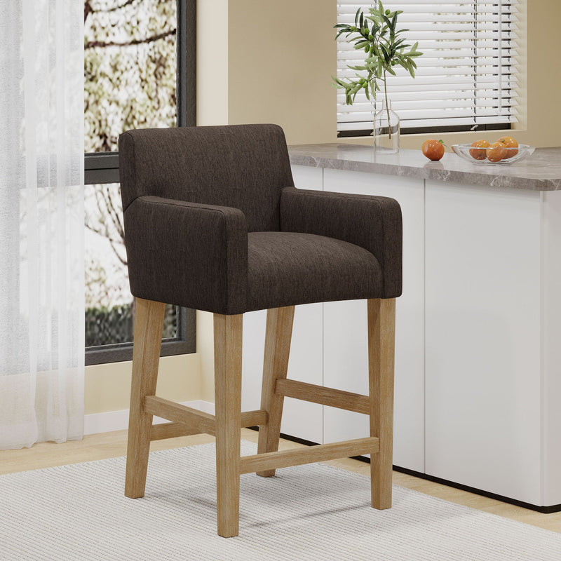 Charmed Upholstered Counter Stool With H Frame Base And Round Arms