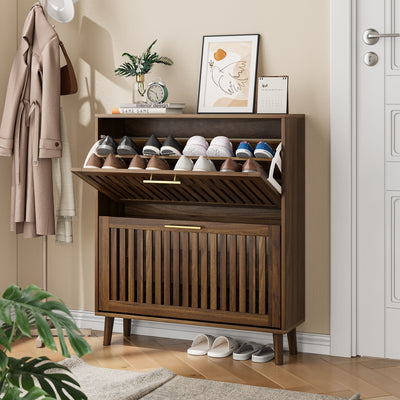Medieval Modern Shoe Cabinet With 2 Flip Drawers And Fence Design