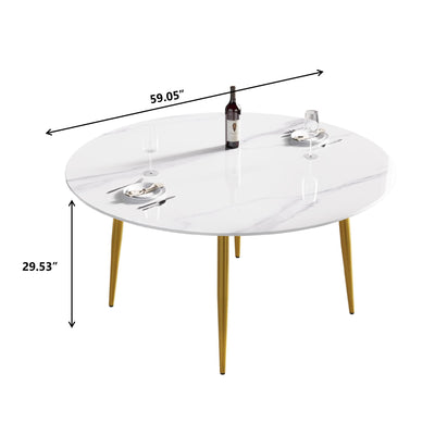 Modern Man-Made Stone Round Metal Dining Table-Position For 6 People