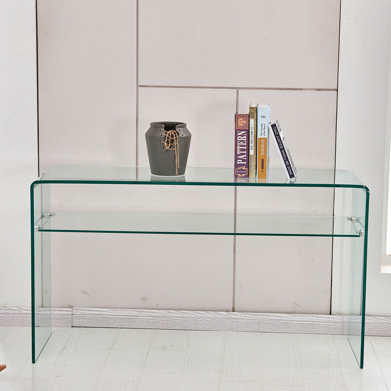Modern Glass Console Table With Rounded Edges For Versatile Use Tempered Glass - Clear