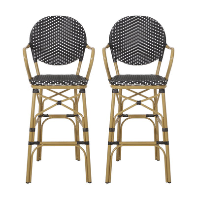 Outdoor Wicker And Aluminum French Barstools (Set of 2)